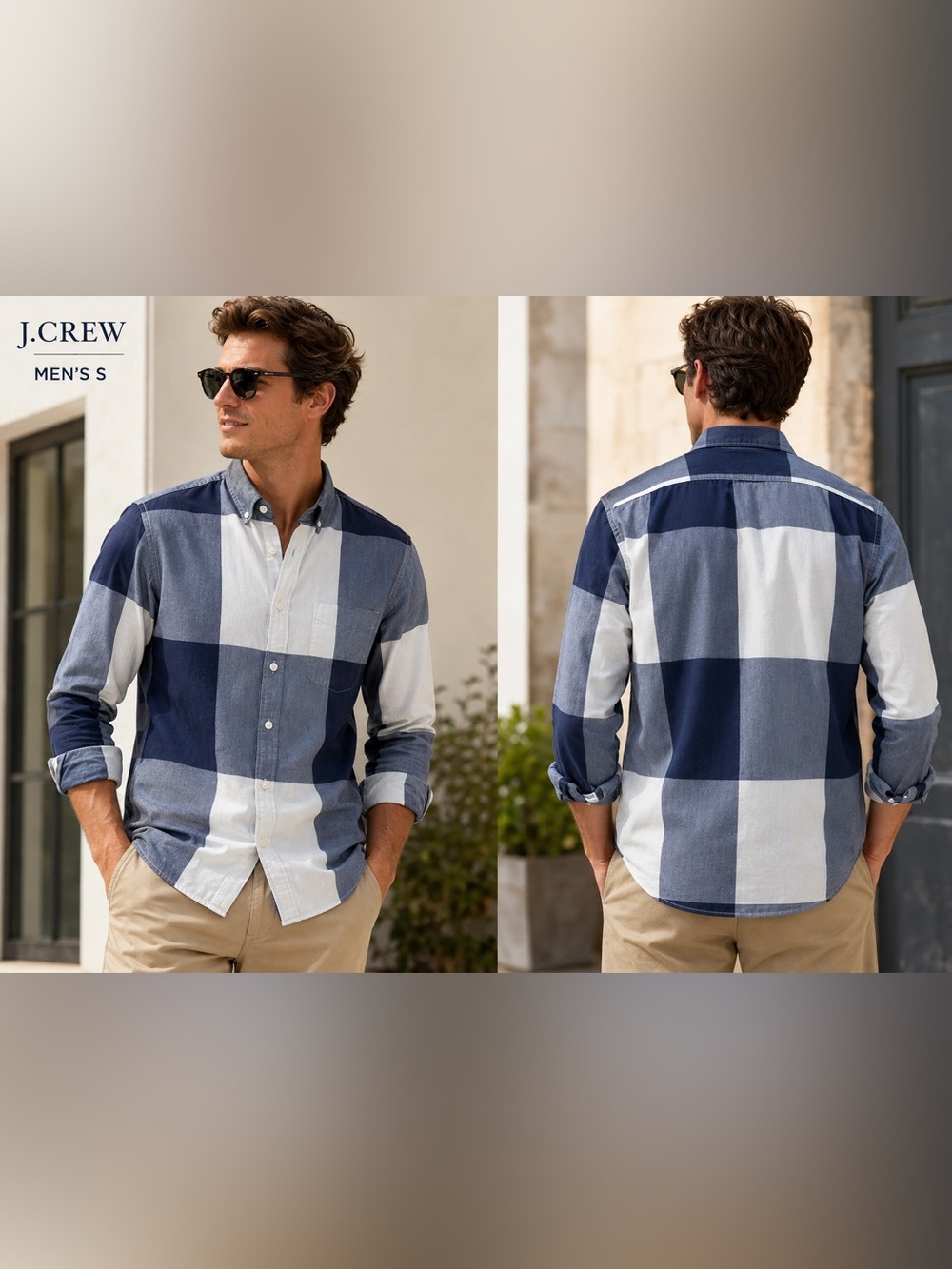 J Crew shirt mens sz small Organic Cotton Stretch Plaid Button Down blue white